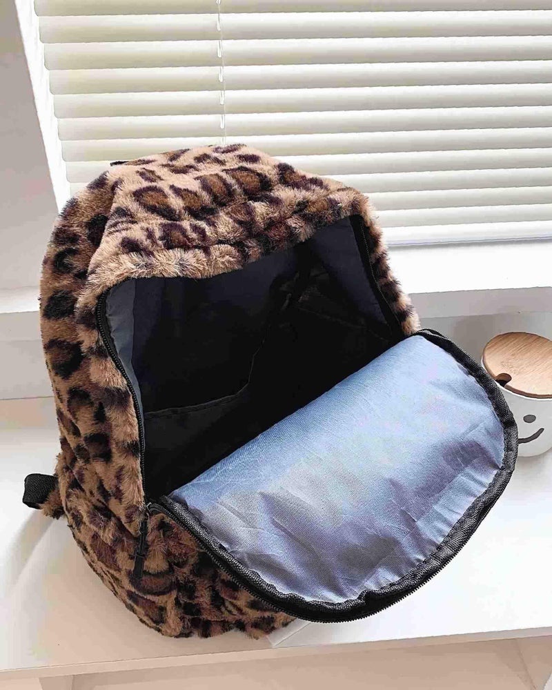 Winatehr fluffy cheetah print backpack, cute y2k animal fur 14 inch scene book bag for women, fashion simple personal item aesthetic girls bag - Image 5