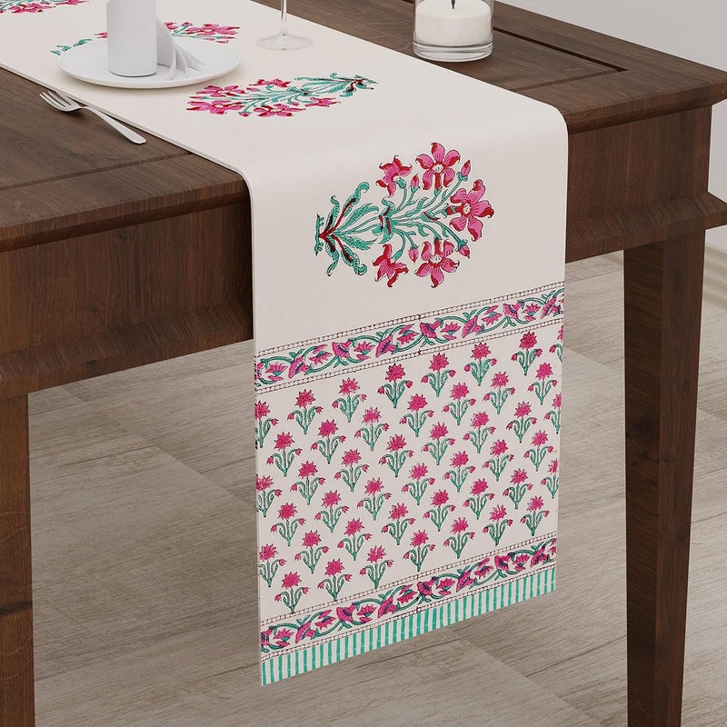 Blocks Of India Cotton Hand Block Printed Table Runner For CenterDining Table 13 X 72 Inch Pink Mughal Medium