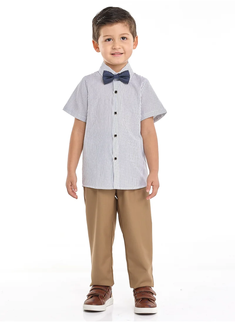 victor and jane Tan Waistcoat And Pant Set With Shirt And Bow Tie