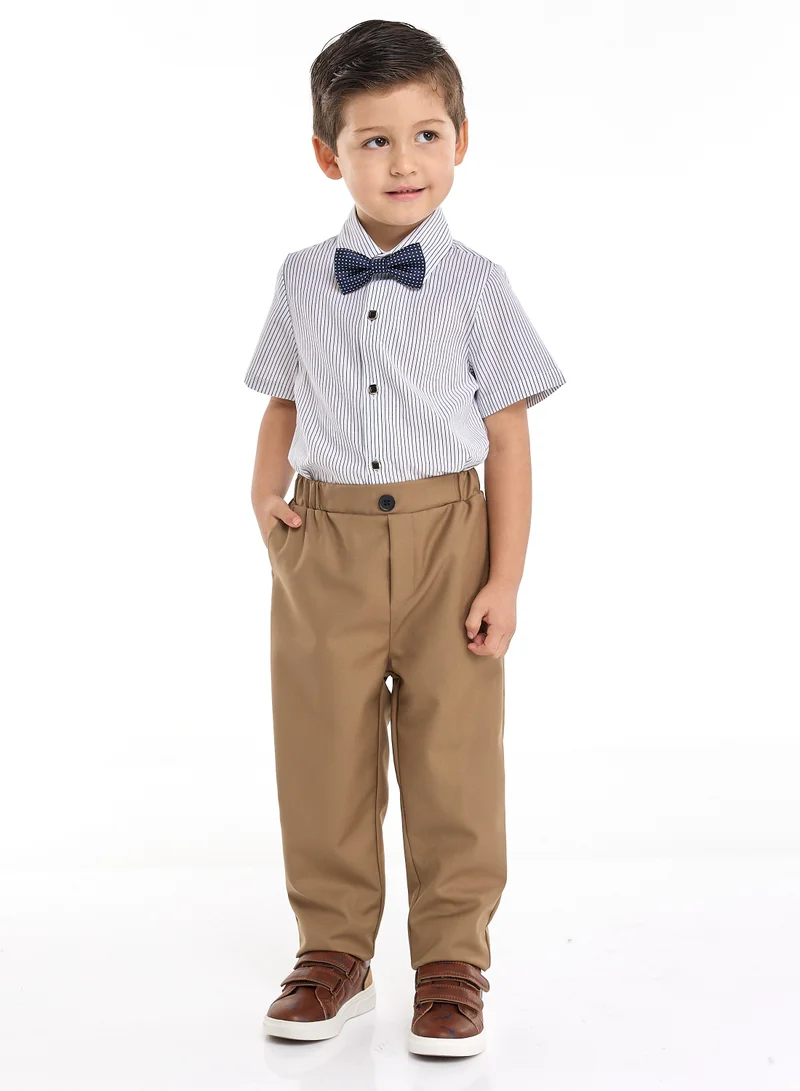 victor and jane Tan Waistcoat And Pant Set With Shirt And Bow Tie