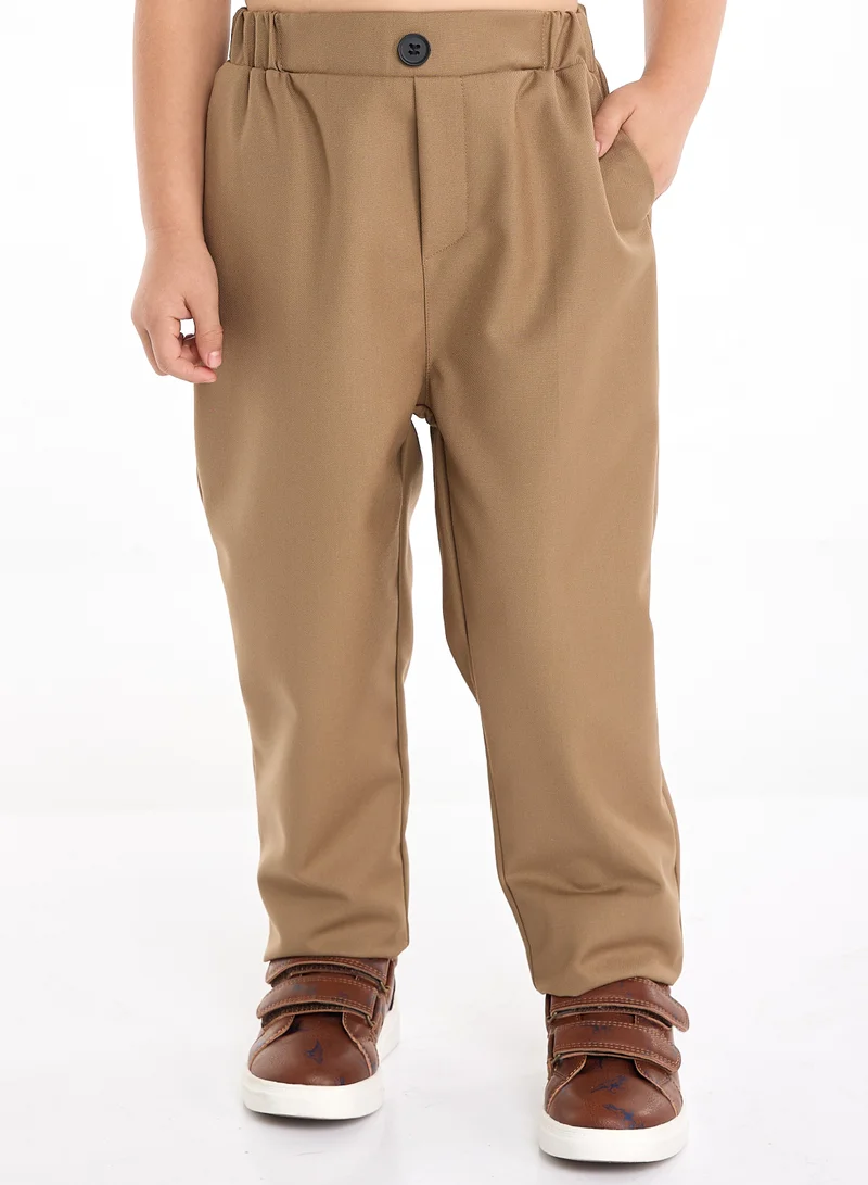 victor and jane Tan Waistcoat And Pant Set With Shirt And Bow Tie