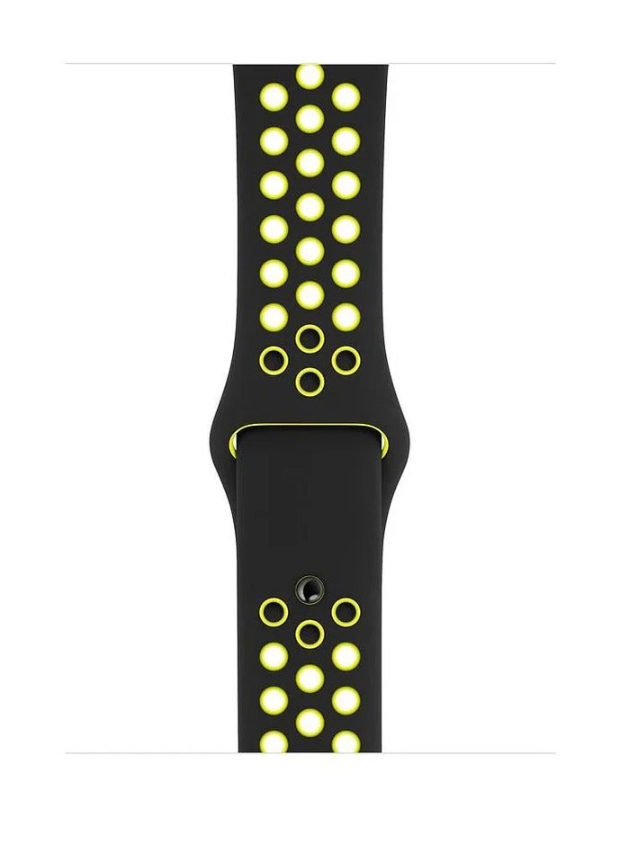 Watch Silicone Sport Watch Band Compatible with Apple Watch 38mm 40mm 41mm, (42mm Series 10 and 11) Series 9 / 8 / 7 / 6 / 5 / 4 / 3 / 2 / 1 & SE | Breathable Ventilated Replacement Strap |  Black and Neon Green - Image 2