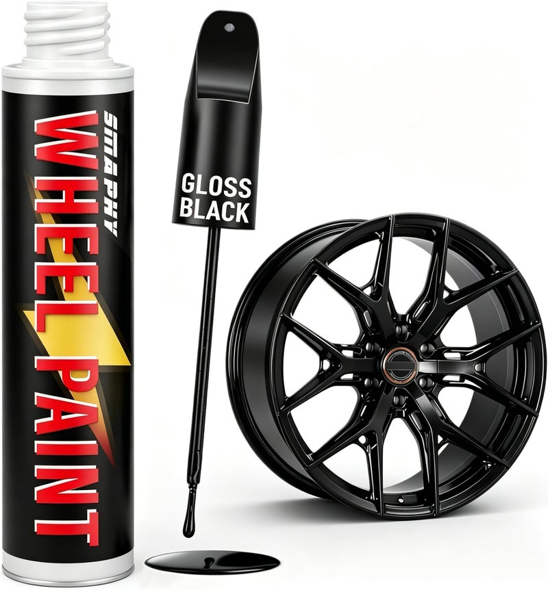 Smaphy Gloss Black Rim Touch Up Paint Rim Paint for Curb Rash Scratch Car Wheel Scratch Repair Kit for Alloy Enamel Metal Universal Black Automotive Touch Up Paint Pen 1 fl oz - Image 3