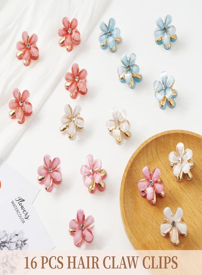 QIUTIMIY Small Flower Hair Clips for Women 16PCS Colourful Mini Crystal Flower Claw Clips for Thin/Thick Curly Hair Non Slip Bangs Pins(16PCS-Style 6) - Image 4