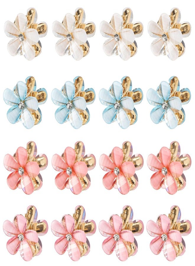QIUTIMIY Small Flower Hair Clips for Women 16PCS Colourful Mini Crystal Flower Claw Clips for Thin/Thick Curly Hair Non Slip Bangs Pins(16PCS-Style 6) - Image 1