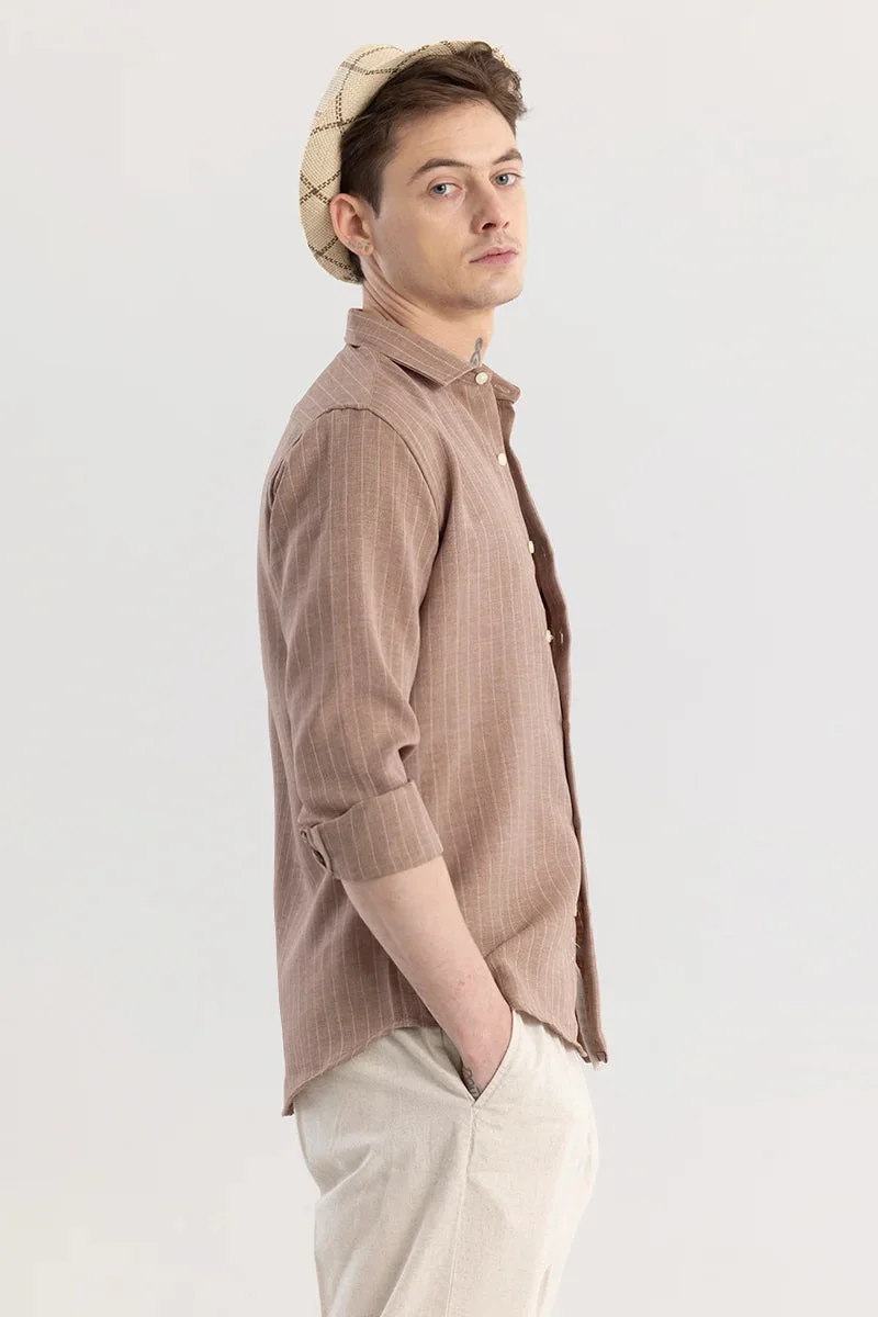 SNITCH Light Brown Striped Long Sleeve Slim Fit Casual Shirt