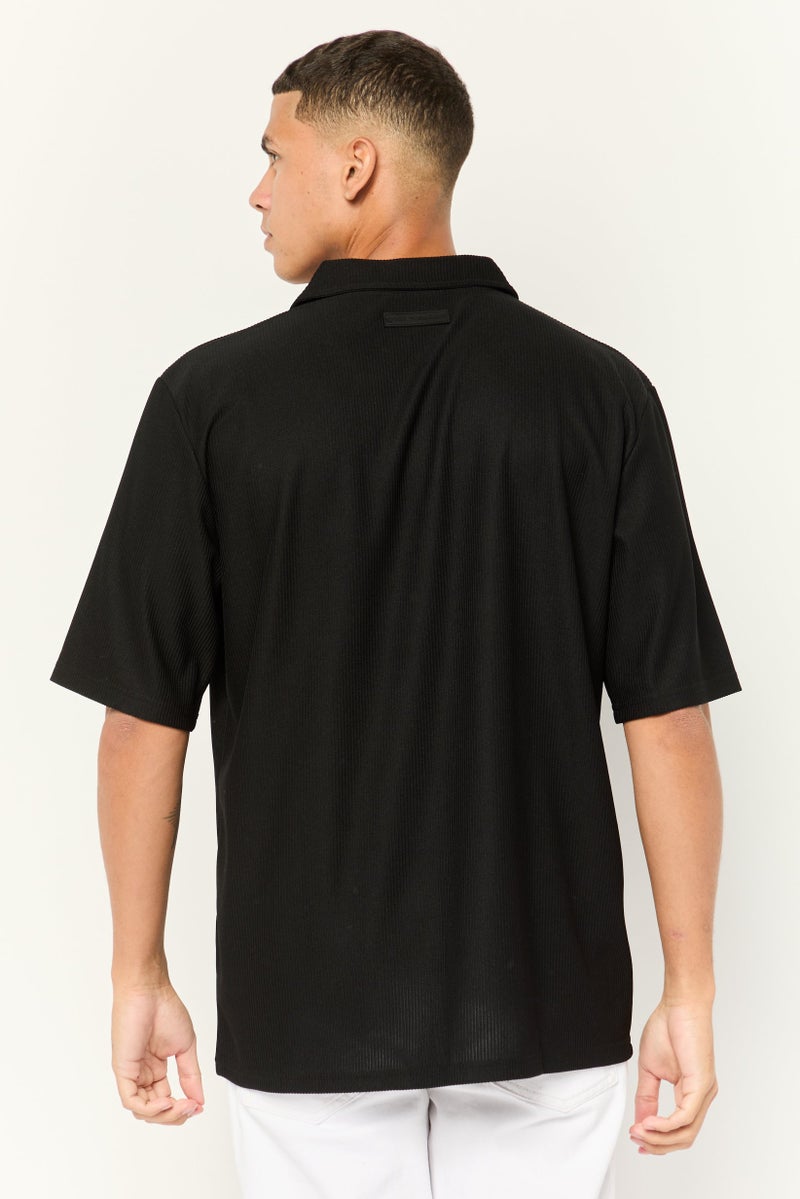 Core Elements Men Regular Fit Short Sleeve Ribbed Casual Shirts, Black - Image 2