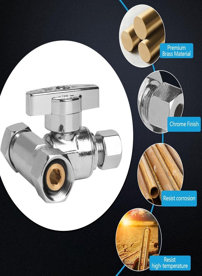 WiseWater 3/8 Female Comp x 3/8 OD x 3/8 OD Tee Stop Valves 1/4 Turn Chrome Plated Brass Water Shut Off Valve 3-Way Compression Fit for Refrigerator, Ice Maker, Coffee Brewers, Water Filters (2 Pack) - Image 4
