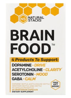 Natural Stacks Brain Food™ 4 Bottles 15 Vegetarian Capsules Per Bottle 