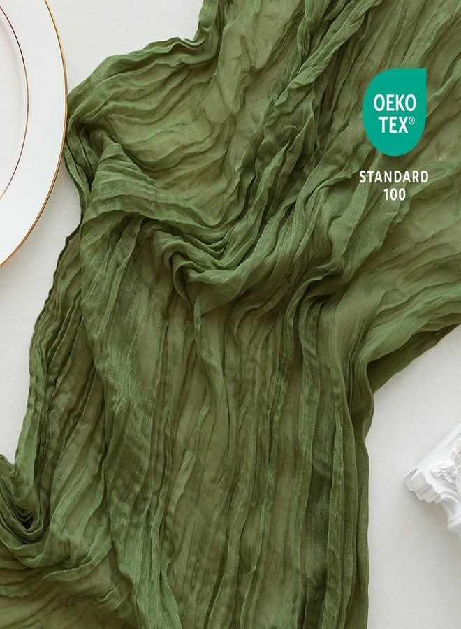Sioloc Moss Green Cheesecloth Table Runner 120'' x 35'',Spring Easter Decor Soft Gauze Boho Wedding Table Decor for 10ft Table Birthday Party,Baby Shower, Bridal Shower, Home & Event Decor - Image 2
