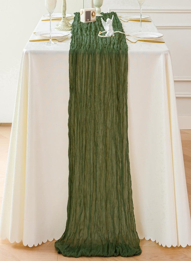 Sioloc Moss Green Cheesecloth Table Runner 120'' x 35'',Spring Easter Decor Soft Gauze Boho Wedding Table Decor for 10ft Table Birthday Party,Baby Shower, Bridal Shower, Home & Event Decor - Image 4