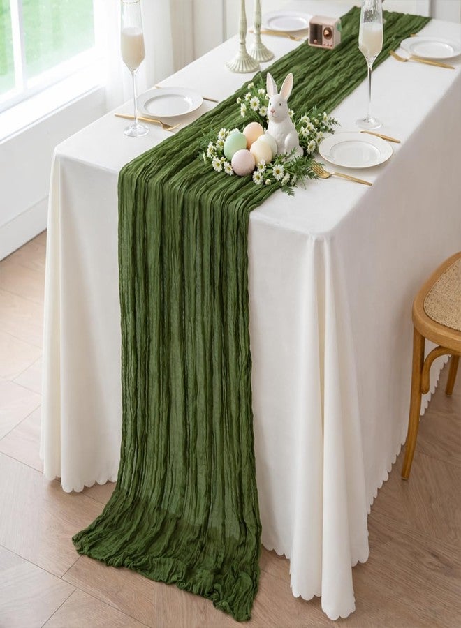Sioloc Moss Green Cheesecloth Table Runner 120'' x 35'',Spring Easter Decor Soft Gauze Boho Wedding Table Decor for 10ft Table Birthday Party,Baby Shower, Bridal Shower, Home & Event Decor - Image 3