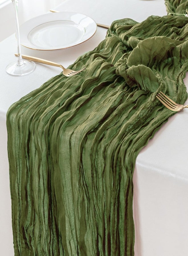 Sioloc Moss Green Cheesecloth Table Runner 120'' x 35'',Spring Easter Decor Soft Gauze Boho Wedding Table Decor for 10ft Table Birthday Party,Baby Shower, Bridal Shower, Home & Event Decor - Image 5