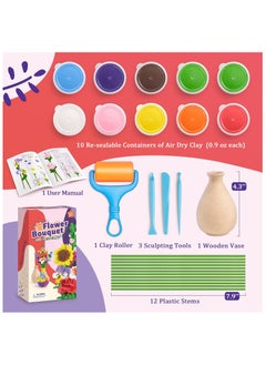NNEWVANTE Flower Craft Kit for Kids, Make Your Own Flower Bouquet with Air Dry Clay, Arrange Clay Flowers & Create Personalized Art, Great Gifts for Girls  - Image 2