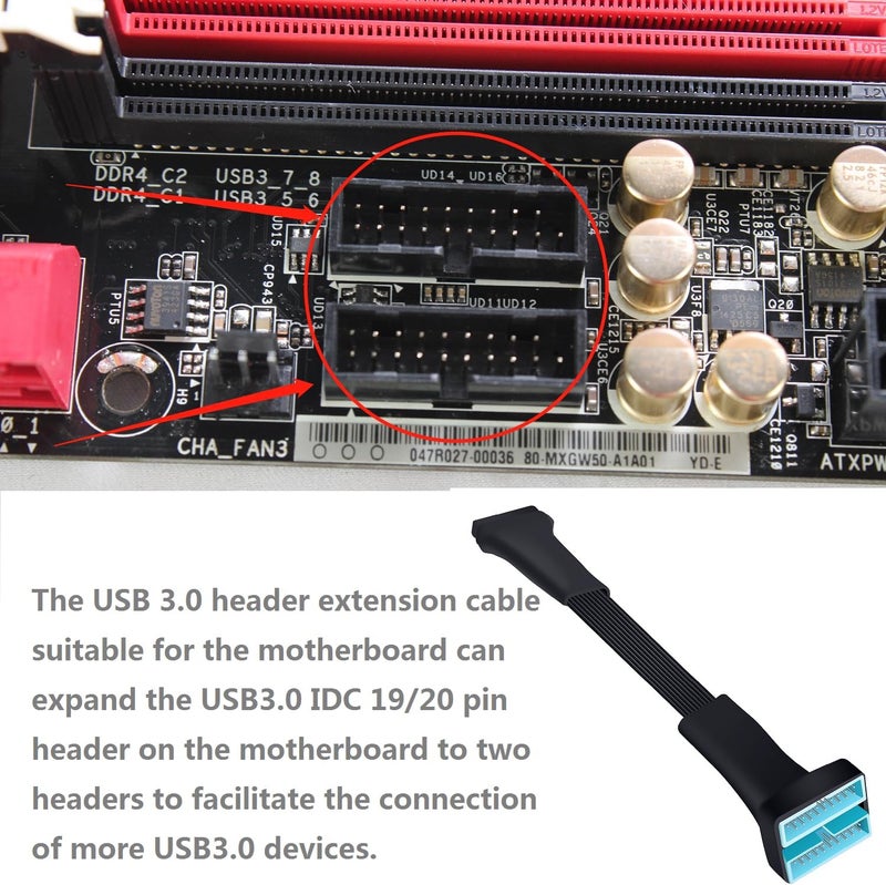 كابل تمديد مقسم رأس USB 3.0، مقسم داخلي للوحة الأم USB 3.0، كابل من نوع Y من 19/20 دبوس إلى 2 - منتجات DIY بطول 5.8 بوصة - Image 4