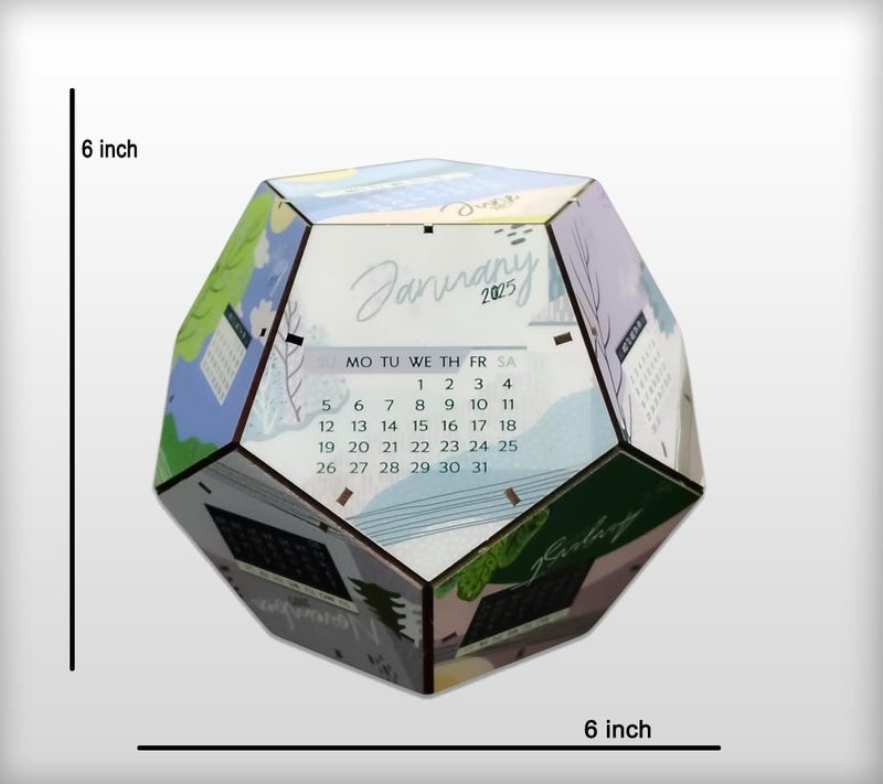 Fiddlys DIY Wooden 3D Pentagonal Shape 2025 Calendar for Desk/Home Decor/Office Decor/Gift Item/Decorative New Year Calendar/Corporate Gift for Friends, Gifts for Coworkers, Dad, Employees - Image 3