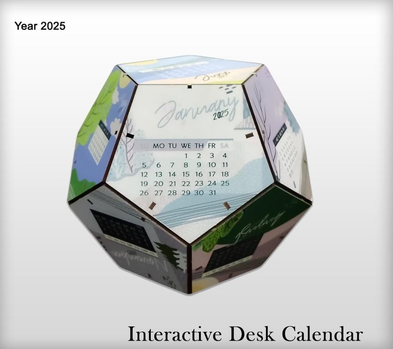 Fiddlys DIY Wooden 3D Pentagonal Shape 2025 Calendar for Desk/Home Decor/Office Decor/Gift Item/Decorative New Year Calendar/Corporate Gift for Friends, Gifts for Coworkers, Dad, Employees - Image 2