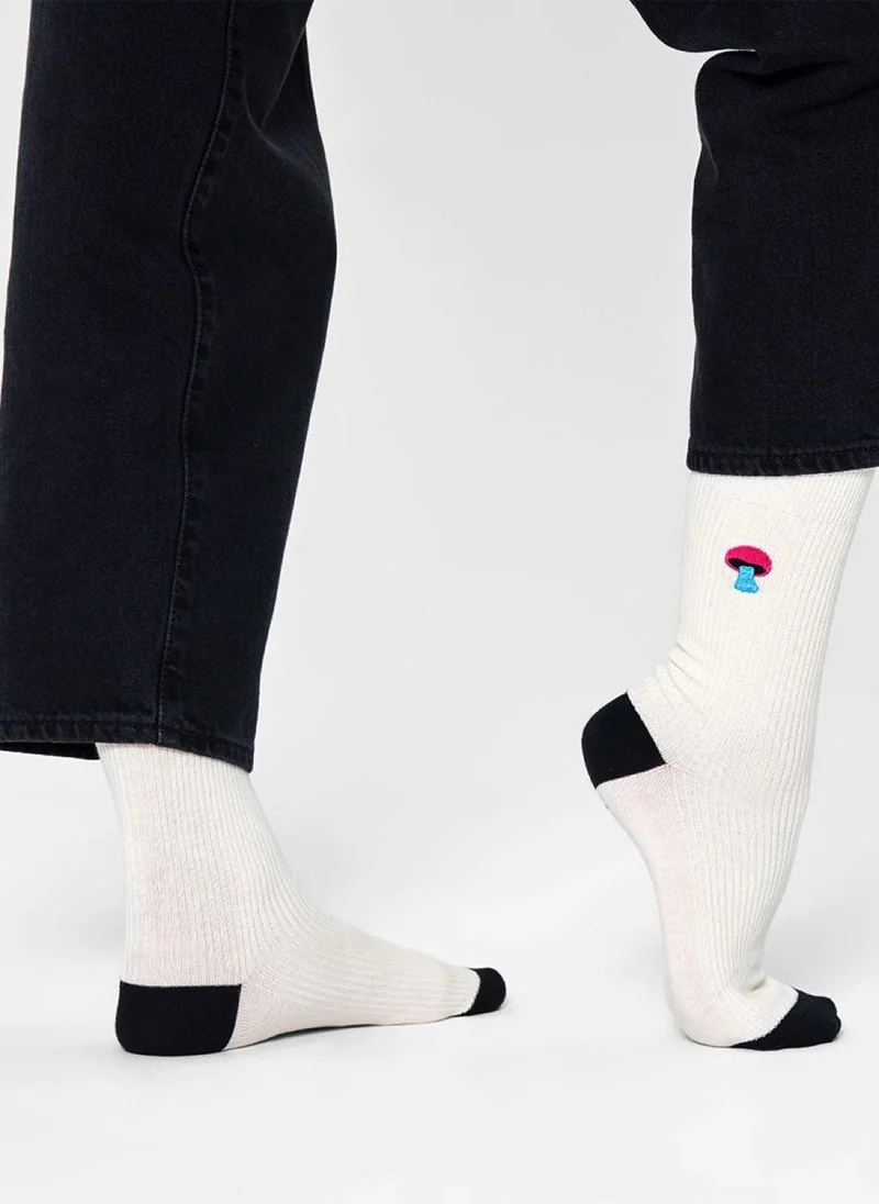 Happy Socks RIBBED EMBROIDERY MUSHROOM SOCK
