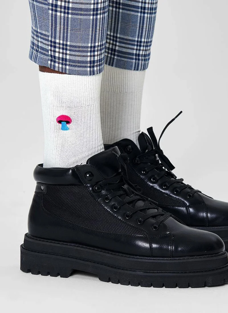 Happy Socks RIBBED EMBROIDERY MUSHROOM SOCK