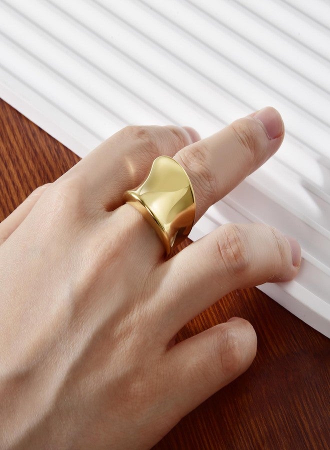 CANDYFANCY Chunky Gold Rings For Women Wide Statement Band Rings Fashion Minimalist Thick Thumb Index Finger Ring Size 6 - Image 2