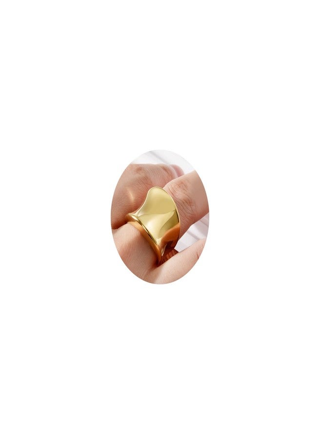 CANDYFANCY Chunky Gold Rings For Women Wide Statement Band Rings Fashion Minimalist Thick Thumb Index Finger Ring Size 6 - Image 1