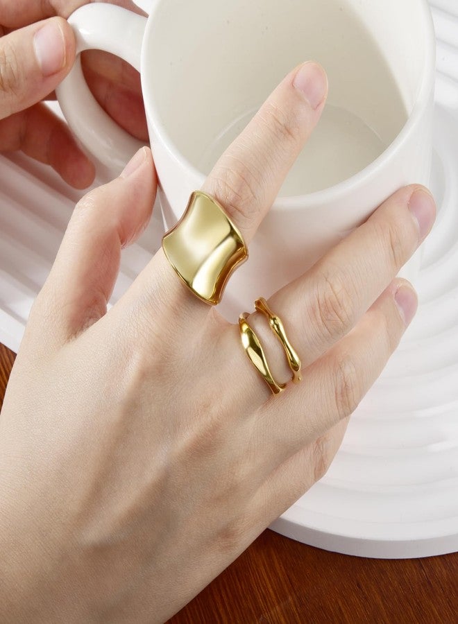 CANDYFANCY Chunky Gold Rings For Women Wide Statement Band Rings Fashion Minimalist Thick Thumb Index Finger Ring Size 6 - Image 3