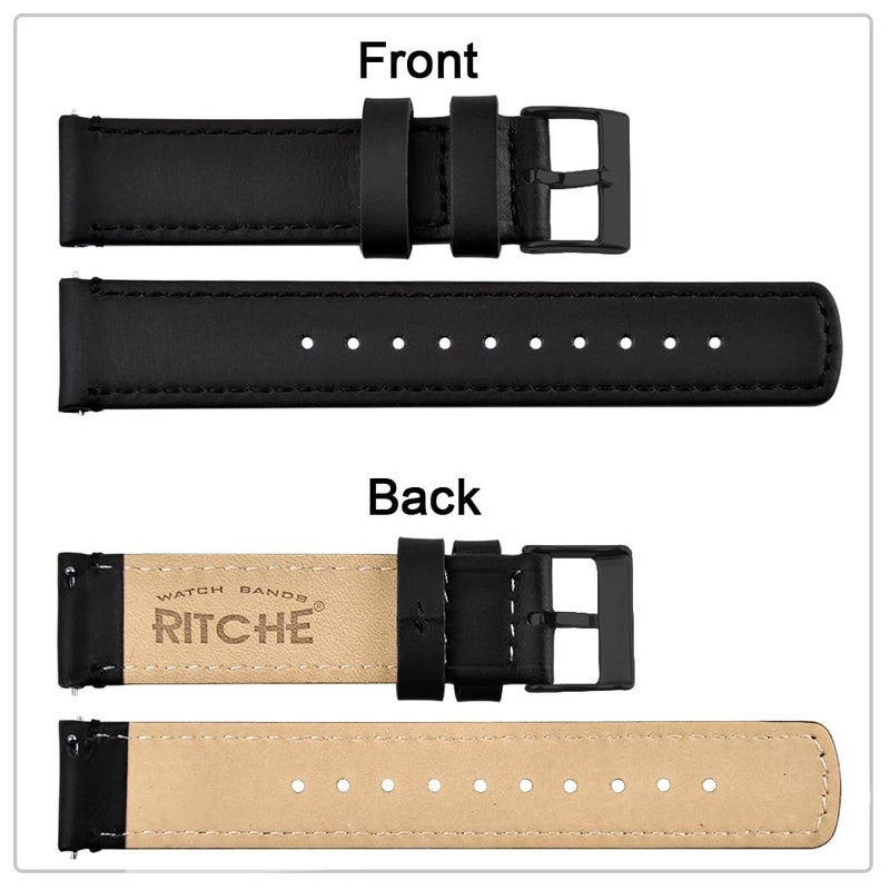Ritche Christmas Gift 18mm Quick Release Classic Vintage Leather Watch Band Black Genuine Leather Watch Strap with Black Buckle for Men, White Elephant Gifts, Stocking Stuffers for Men - Image 5