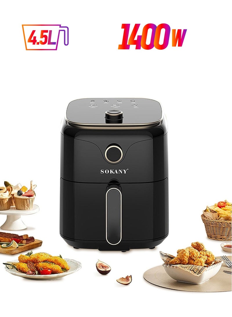 سوكاني مقلاة هوائية مع تحكم في درجة الحرارة قابل للتعديل وحماية من الحرارة الزائدة ومقبض بارد الملمس 4.5 لتر 1400 واط SK-10026 أسود - Image 1