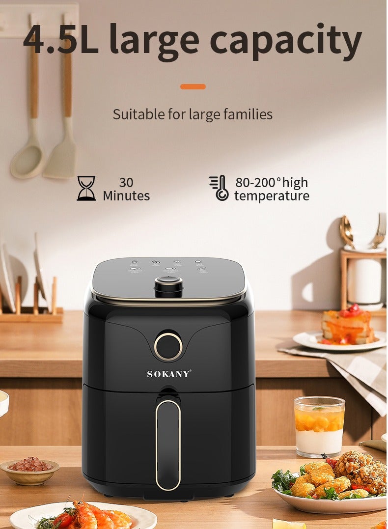سوكاني مقلاة هوائية مع تحكم في درجة الحرارة قابل للتعديل وحماية من الحرارة الزائدة ومقبض بارد الملمس 4.5 لتر 1400 واط SK-10026 أسود - Image 2