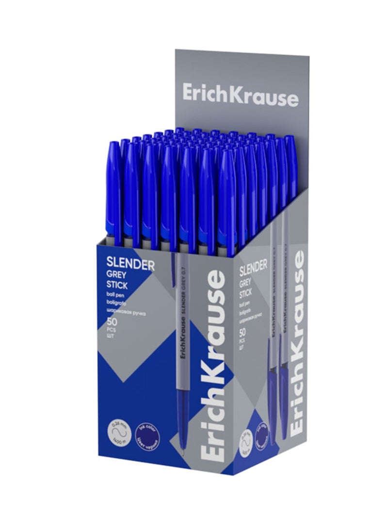 ErichKrause 50-Piece Slender Grey Stick Ballpoint Pen 0.7mm Tip Blue Ink - Image 3