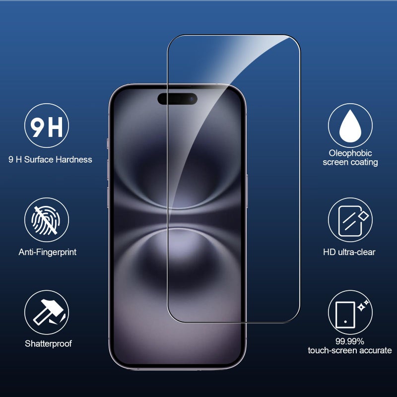 SIBEITU 3 Pack Screen Protector for iPhone 16 with 3 Pack Camera Lens Tempered Glass Protector, 6.1 Inch HD Clear Tempered Glass Film 9H Hardness Full Coverage, Scratch Resistent, No Air Bubbles - Image 3