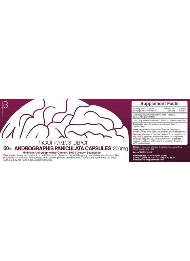Andrographis paniculata Capsules | 200mg | 60 Count | 50% Andrographolides | Supports Immune Function | Supports Cellular Function
