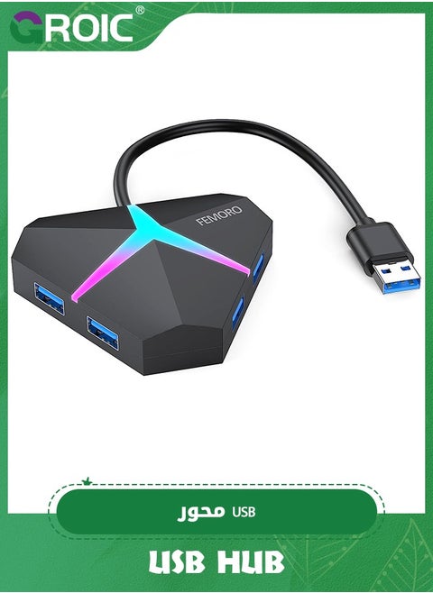 USB Hub 3.0, 4 Port USB 3.0 Hub Powered Splitter Expander, Multi Extra USB Port Extender Adapter Charging & High Speed Data Transfer for Laptop PC MacBook Mac Pro Mouse Keyborad HDD