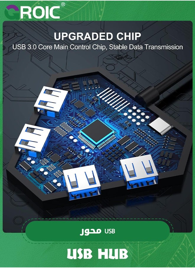 USB Hub 3.0, 4 Port USB 3.0 Hub Powered Splitter Expander, Multi Extra USB Port Extender Adapter Charging & High Speed Data Transfer for Laptop PC MacBook Mac Pro Mouse Keyborad HDD