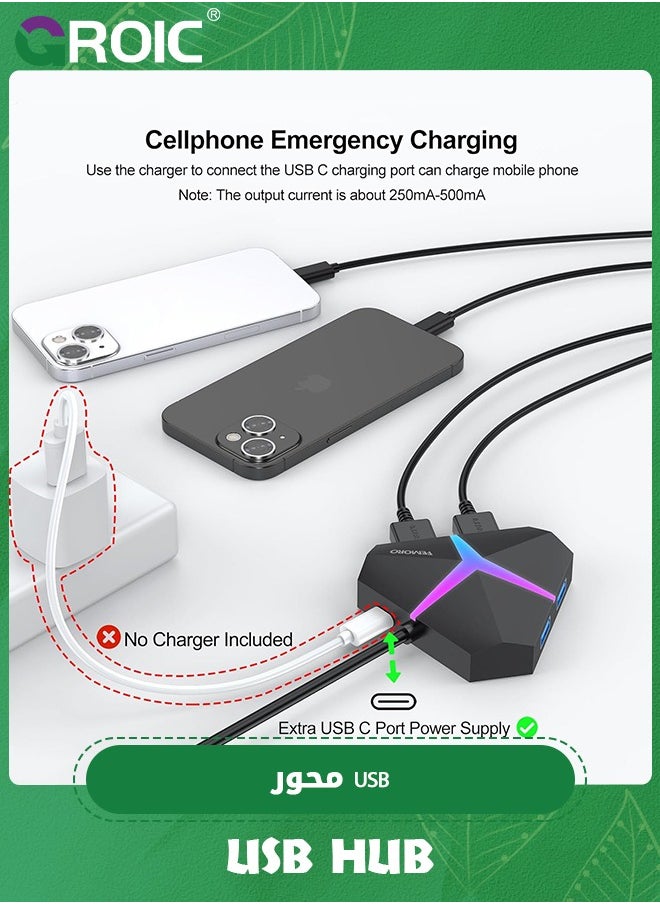 GROIC USB Hub 3.0, 4 Port USB 3.0 Hub Powered Splitter Expander, Multi Extra USB Port Extender Adapter Charging & High Speed Data Transfer for Laptop PC MacBook Mac Pro Mouse Keyborad HDD  - Image 3