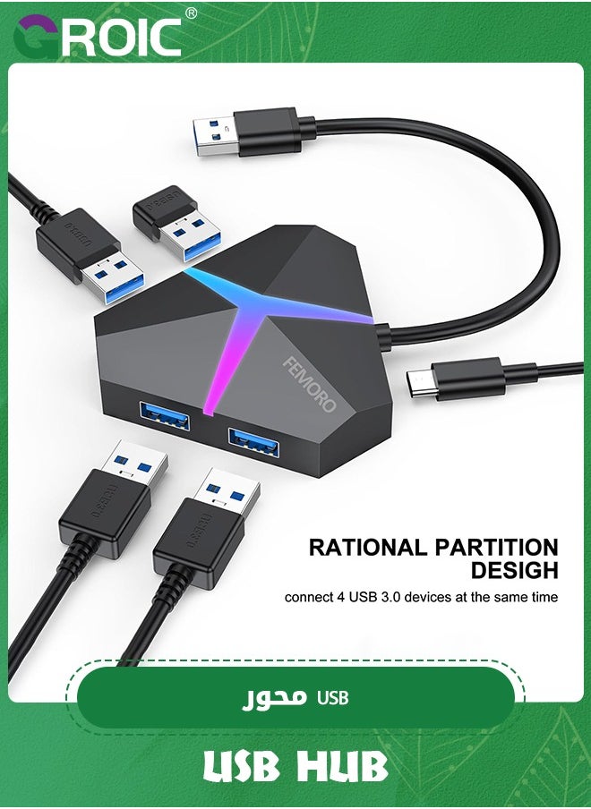 GROIC USB Hub 3.0, 4 Port USB 3.0 Hub Powered Splitter Expander, Multi Extra USB Port Extender Adapter Charging & High Speed Data Transfer for Laptop PC MacBook Mac Pro Mouse Keyborad HDD  - Image 4