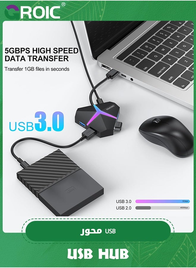 GROIC USB Hub 3.0, 4 Port USB 3.0 Hub Powered Splitter Expander, Multi Extra USB Port Extender Adapter Charging & High Speed Data Transfer for Laptop PC MacBook Mac Pro Mouse Keyborad HDD  - Image 2