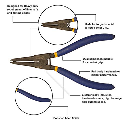 AGRICO TATA AGRICO Straight Circlip Plier with Precise & Solid Contact Tips| Ideal for Fitting Snap Rings on Shafts| Chrome Vanadium Construction| Wear Resistant| Cousin Grip-(7"Inches-Blue & Black) - Image 3