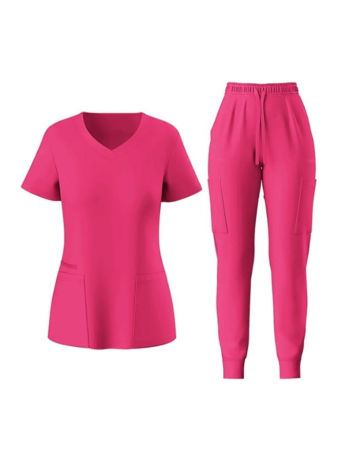 Loquat Womens Medical Scrubs Set Medical Uniform Set Rose Red - Image 1