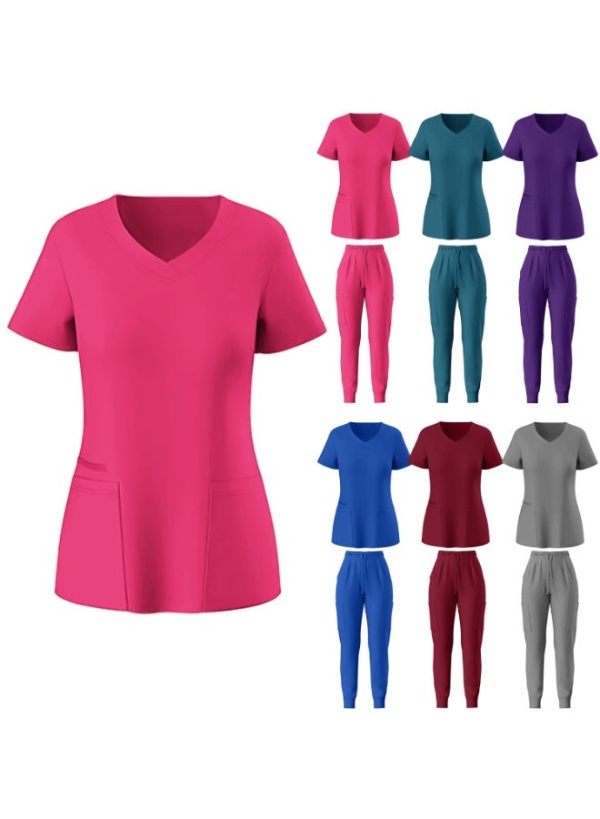 Loquat Womens Medical Scrubs Set Medical Uniform Set Rose Red - Image 4