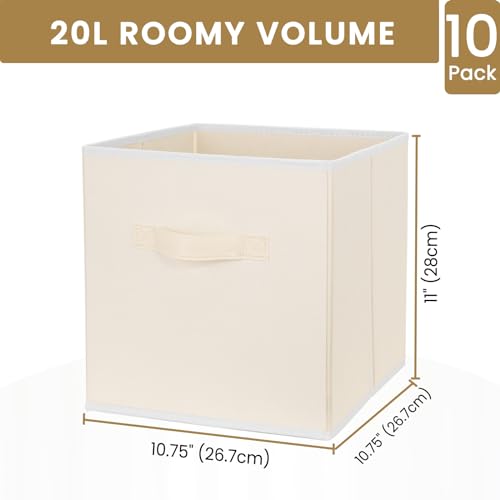 Criusia Storage Cubes, 11 Inch Clothes Storage Bins with Dual Handles (10 Pack), Fabric Collapsible Storage Bins for Shelves Closet, Cubby Organizer Bins for Clothing Toys Blanket Yarns (Beige) - Image 2