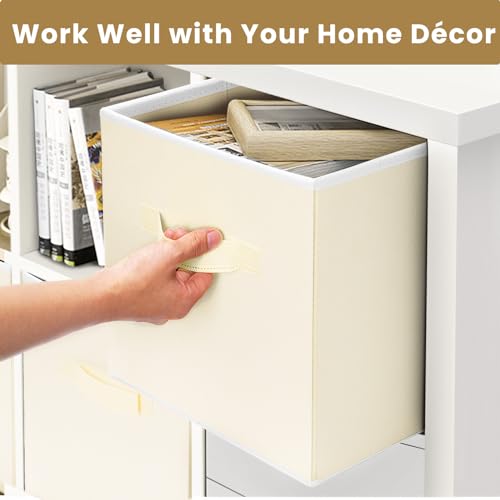 Criusia Storage Cubes, 11 Inch Clothes Storage Bins with Dual Handles (10 Pack), Fabric Collapsible Storage Bins for Shelves Closet, Cubby Organizer Bins for Clothing Toys Blanket Yarns (Beige) - Image 5