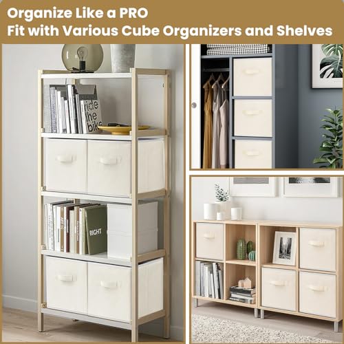 Criusia Storage Cubes, 11 Inch Clothes Storage Bins with Dual Handles (10 Pack), Fabric Collapsible Storage Bins for Shelves Closet, Cubby Organizer Bins for Clothing Toys Blanket Yarns (Beige) - Image 3