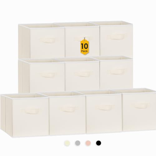 Criusia Storage Cubes, 11 Inch Clothes Storage Bins with Dual Handles (10 Pack), Fabric Collapsible Storage Bins for Shelves Closet, Cubby Organizer Bins for Clothing Toys Blanket Yarns (Beige) - Image 1