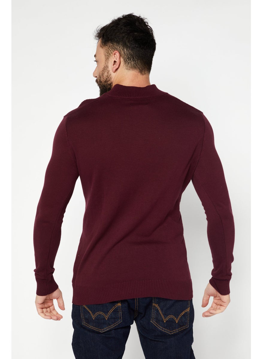 Club Room - Men Band Collar Long Sleeve Plain Sweater, Maroon - Image 1