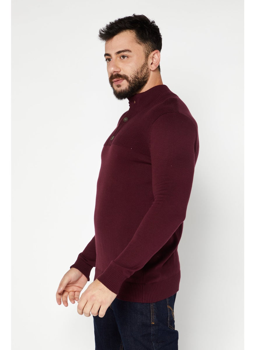 Club Room - Men Band Collar Long Sleeve Plain Sweater, Maroon - Image 1