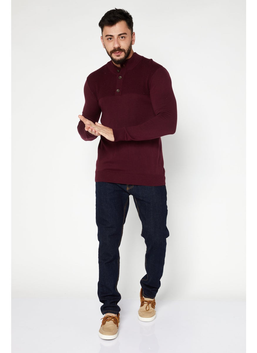 Men Band Collar Long Sleeve Plain Sweater, Maroon - pzsku/ZA7B7E705B9DC81FAE5A6Z/45/_/1737641966/c0a89491-550d-4e7a-9bed-c9c3e21344cc