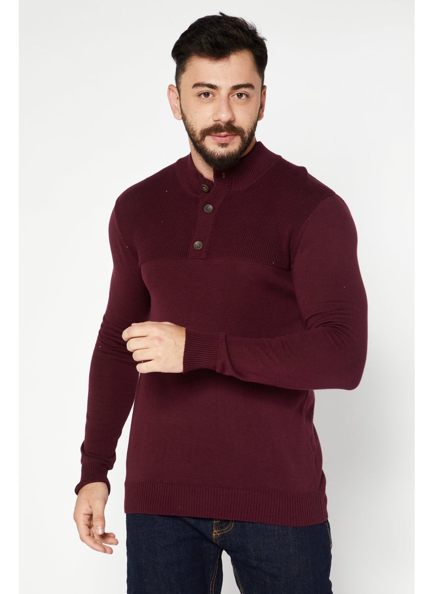 Men Band Collar Long Sleeve Plain Sweater, Maroon - pzsku/ZA7B7E705B9DC81FAE5A6Z/45/_/1737642067/b2fdafa0-87ce-4c2a-9507-d45cc54f974b