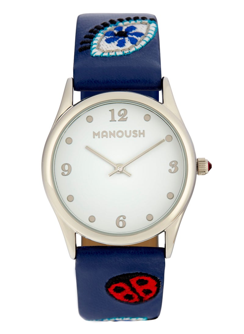 Manoush Manoush Patch Collection  - Unisex Analogue Classic Quartz Blue PU Leather Wrist Watch - MSHPA01  - Image 1