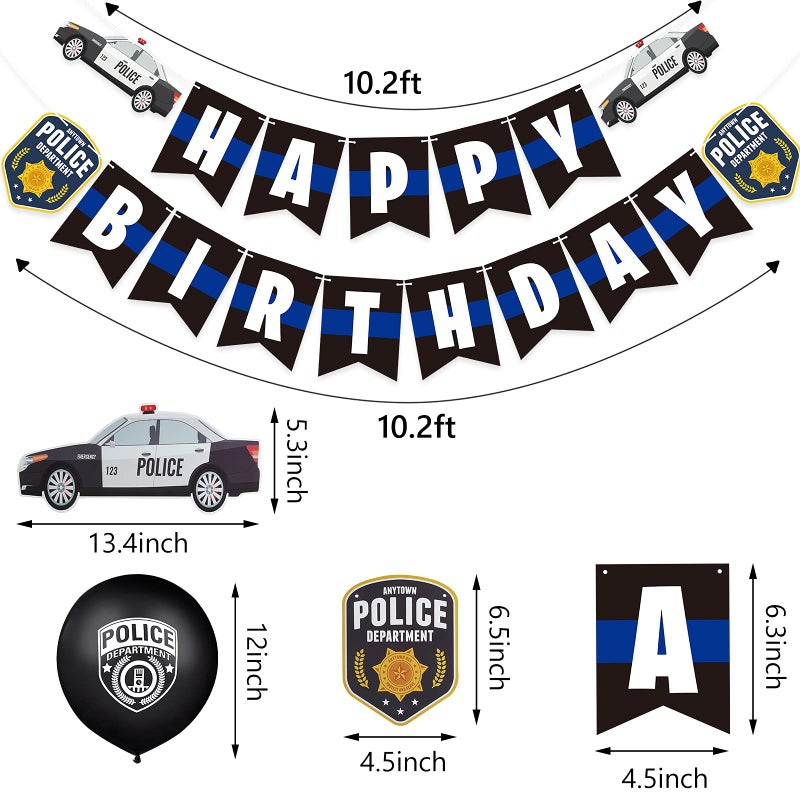 Sumind 32 Pieces Police Birthday Party Decorations Set Police Party Swirls Set Including 20 Latex Balloons 2 Banners 10 Hanging Swirls Decorations - Image 2